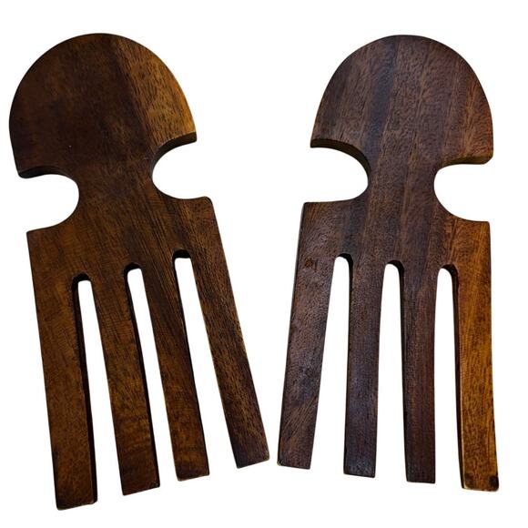 'Arthur Court' Large Wooden Salad Serving Bowl w/Salad Serving Utensils - Picture 5 of 7